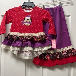 Toddler girls ruffle pants with long sleeve shirt very cute size 4 new with tags